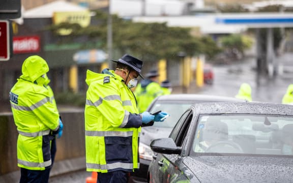 A Covid-19 police checkpoint at Mercer on Monday 15 February