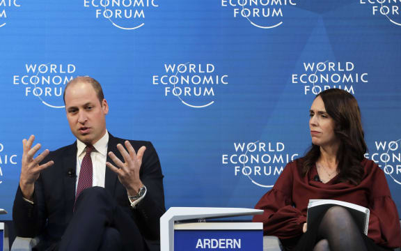 Prime Minister Jacinda Ardern listens as Prince William speaks while taking part in the Mental Health Matters panel at the World Economic Forum in Davos, Switzerland.