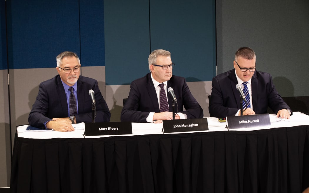 Fonterra CFO Mark Rivers, chair John Monaghan and chief executive Miles Hurrell.