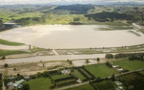 Flooding seen from the air just outside of Te Karaka, near Gisborne.