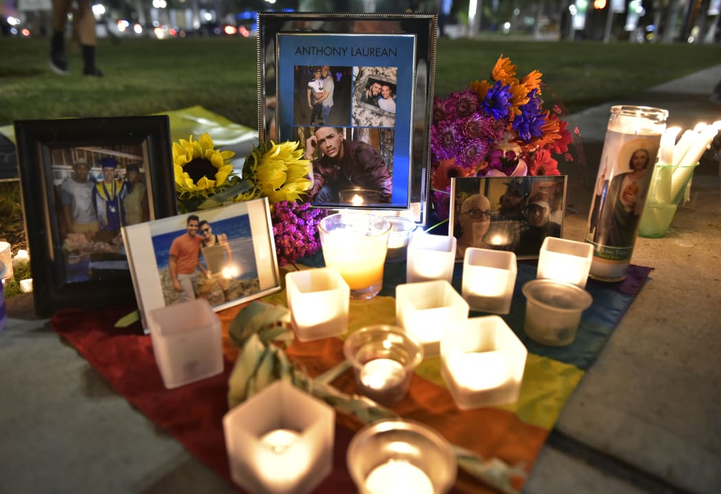 A makeshift memorial for the victims of the Pulse nightclub shooting in front of the Phillips Center for the Performing Arts in Orlando.
