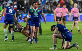 Warriors Charnze Nicoll-Klokstad after their loss in the NRL Telstra Premiership Finals Week 1 - NZ Warriors v Penrith Panthers at Go Media Stadium.