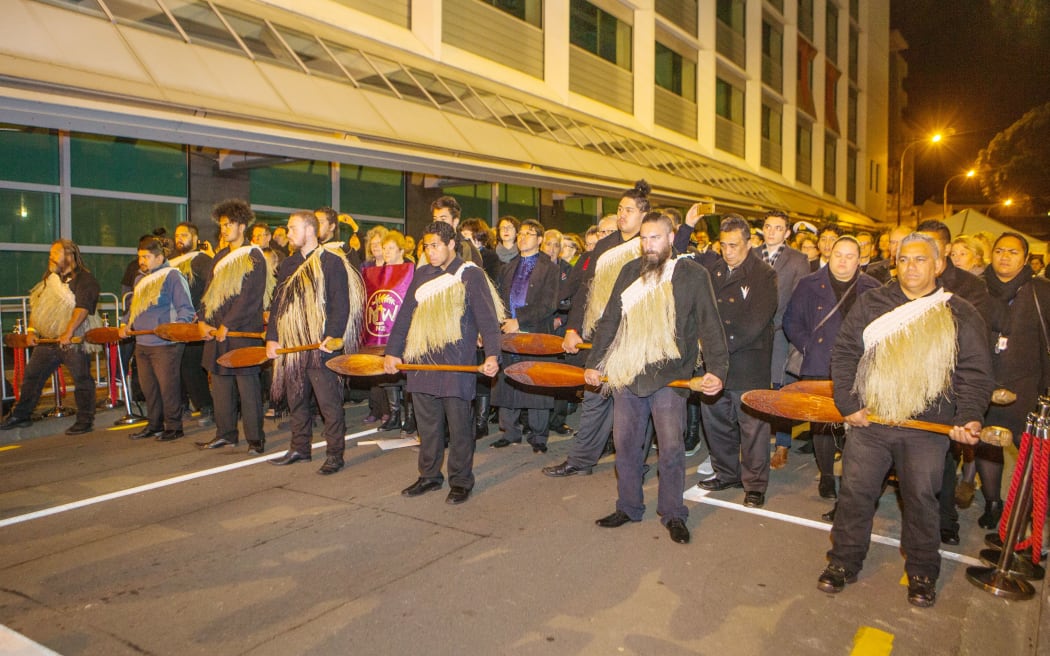 Part of the procession escorting the documents to the National Library of New Zealand.