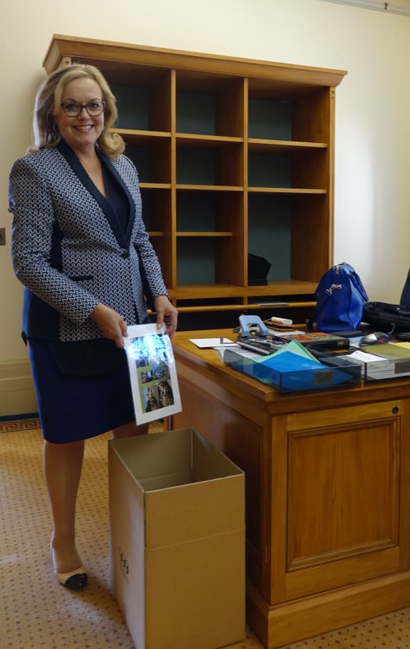 Incoming Cabinet Minister Judith Collins packs up her office in preparation for the shift back to the Beehive.