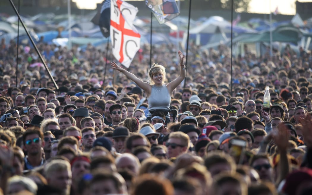 Fans at Glastonbury on Sunday.