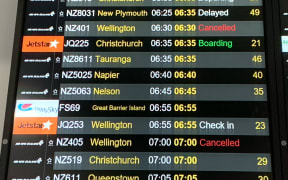 Airport flight board cancellations.