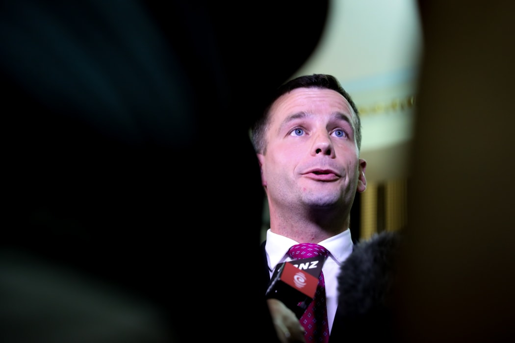 The Bill's sponsor David Seymour talks to a gaggle of journalists after the third reading victory