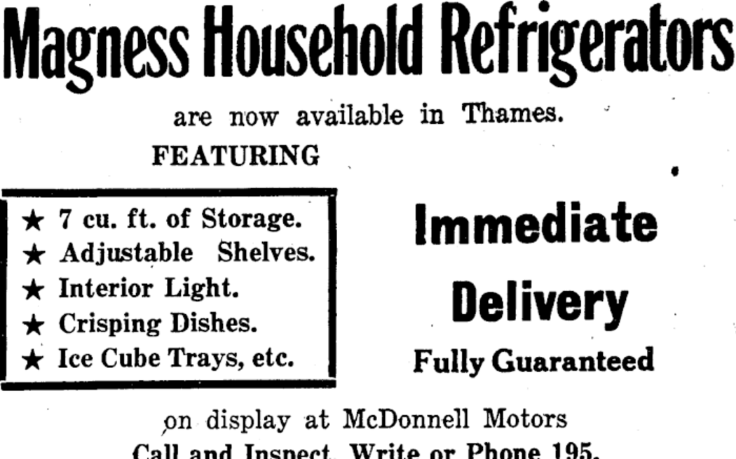 A newspaper advertisement for Magness Refrigerators