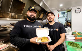 Owner of Tokos Tacos, Ben Fonua and son Kisione Lelea Hikulangi Kae Kaea Fonua.