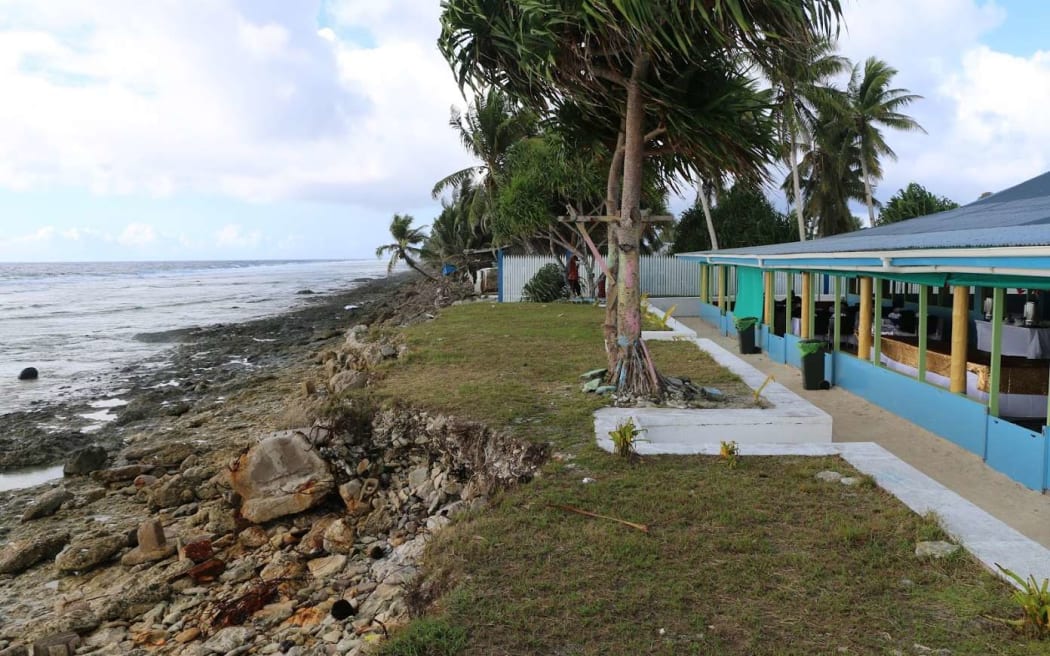 Erosion along the shoreline of Tuvalu's main atoll, Funafuti.