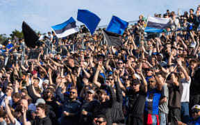 Auckland FC supporters during the A-League football match between Auckland FC v Brisbane Roar held at Go Media Stadium, Mt Smart - Auckland - New Zealand on Saturday.  19 October 2024.
Photo credit: Brett Phibbs / www.photosport.nz