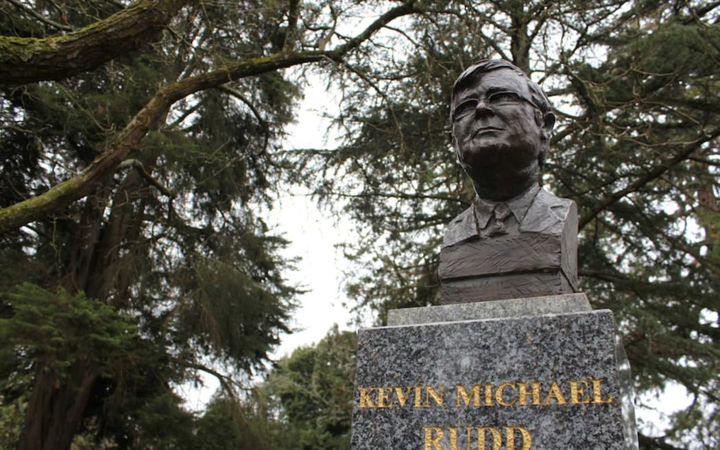 The bronze bust of former Labor Prime Minister Kevin Rudd in Ballarat before it was damaged by vandals in January 2024.