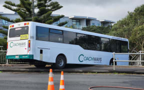Bus crashes into barrier on Newton Road, Ponsonby, Auckland on 16 September 2022.