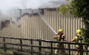 The fire on Waipapa Road, Kerikeri which destroyed Harrison's business. Photo / NZME
