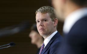 Education Minister Chris Hipkins looks on during a press conference at Parliament on 21 April  2020 in Wellington, New Zealand.