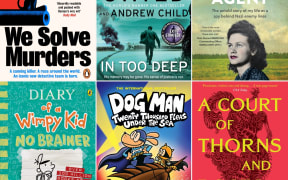 The covers of some of the most borrowed books among libraries in New Zealand, including Richard Osman's We Solve Murders, Lee Child and Andrew Child's In too Deep, Pippa Latour's The Last Secret Agent, Jeff Kinney's Diary of a Wimpy Kid, Dav Pilkey's Dog Man and Sarah J Maas' A Court of Thorns and Roses.