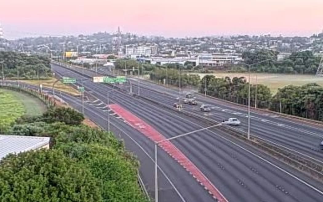 Footage from a traffic camera on SH20 the South-Western Motorway, at Onehunga, Auckland, after a crash blocked northbound lanes, on Sunday 22 March, 2026.