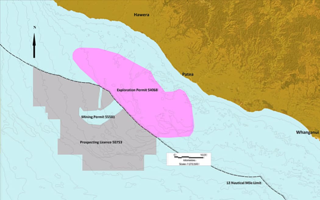 Mapa udostępniona przez Trans-Tasman Resources pokazująca obszar objęty proponowanym projektem Ironsands.