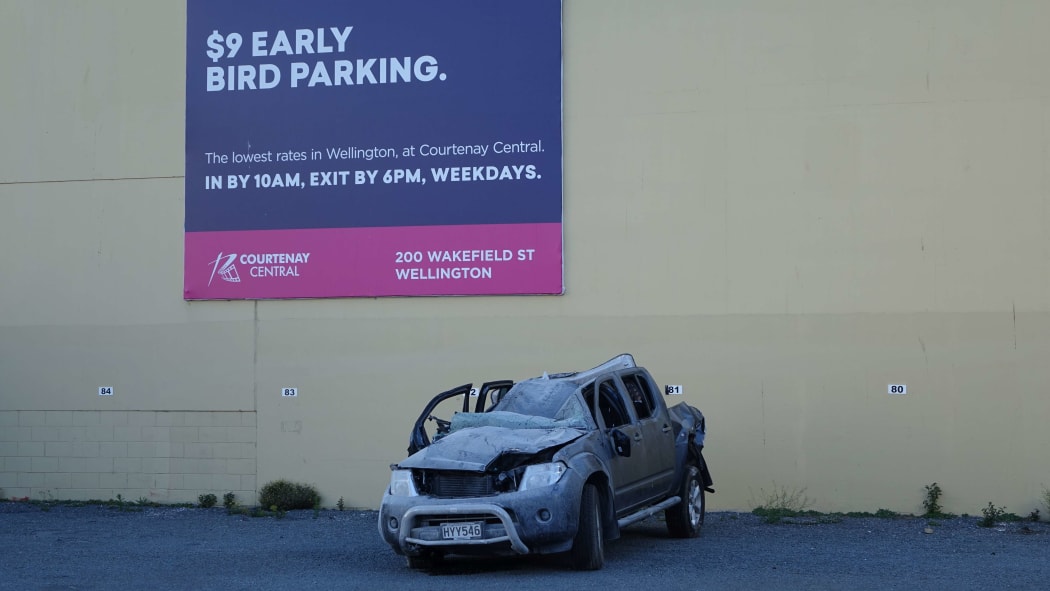 A vehcile pulled from the wreckage of the Reading carpark building, which is under-demolition.