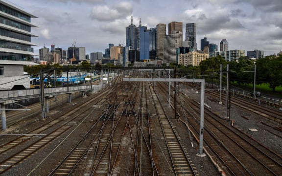A general view shows train tracks next to Melbourne Park on day six of the Australian Open tennis tournament in Melbourne on 13 February
