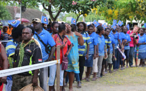Bougainvilleans queue to vote in their independence referendum, Buka, November 2019.