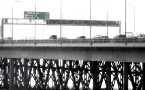 Traffic building up on the Auckland Harbour Bridge ahead of Easter weekend.