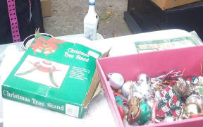 Crissi Shiel's carport full of donated items