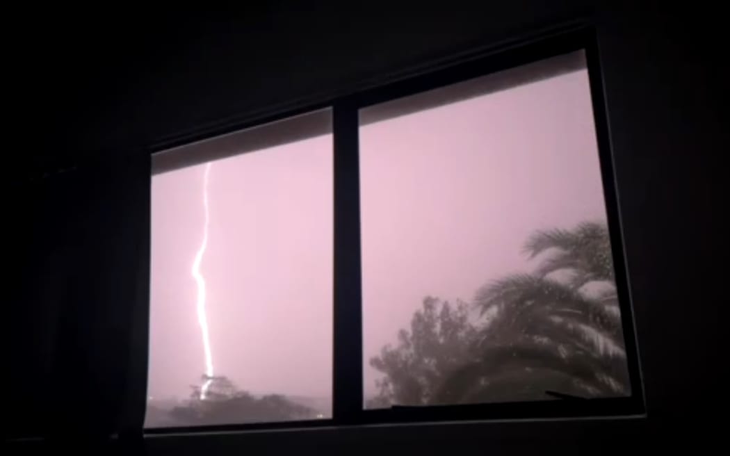 Screenshot showing fork lightning in Auckland on 19 April, 2025.