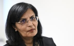 Chief executive of public-private vaccine alliance Sania Nishtar during a press conference in Geneva, on 11 April, 2025.