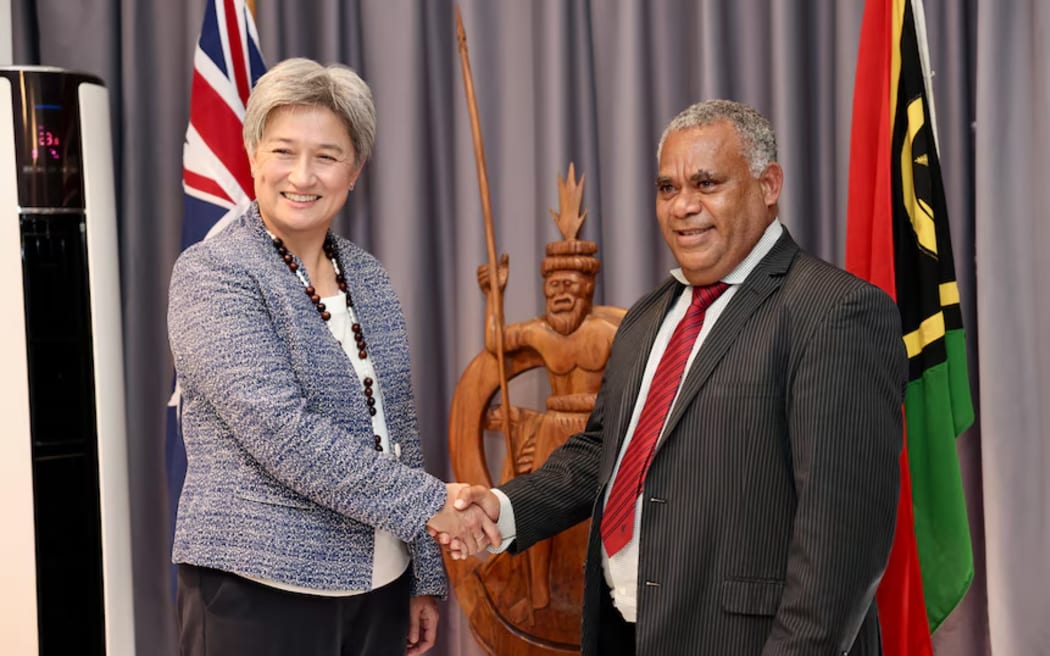 Jotham Napat, right, was elected Vanuatu's new prime minister in February. (DFAT)