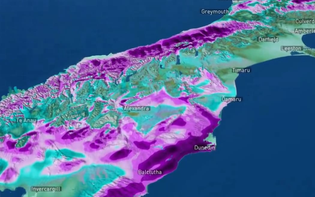 Heavy rainfall expected for South Island.
