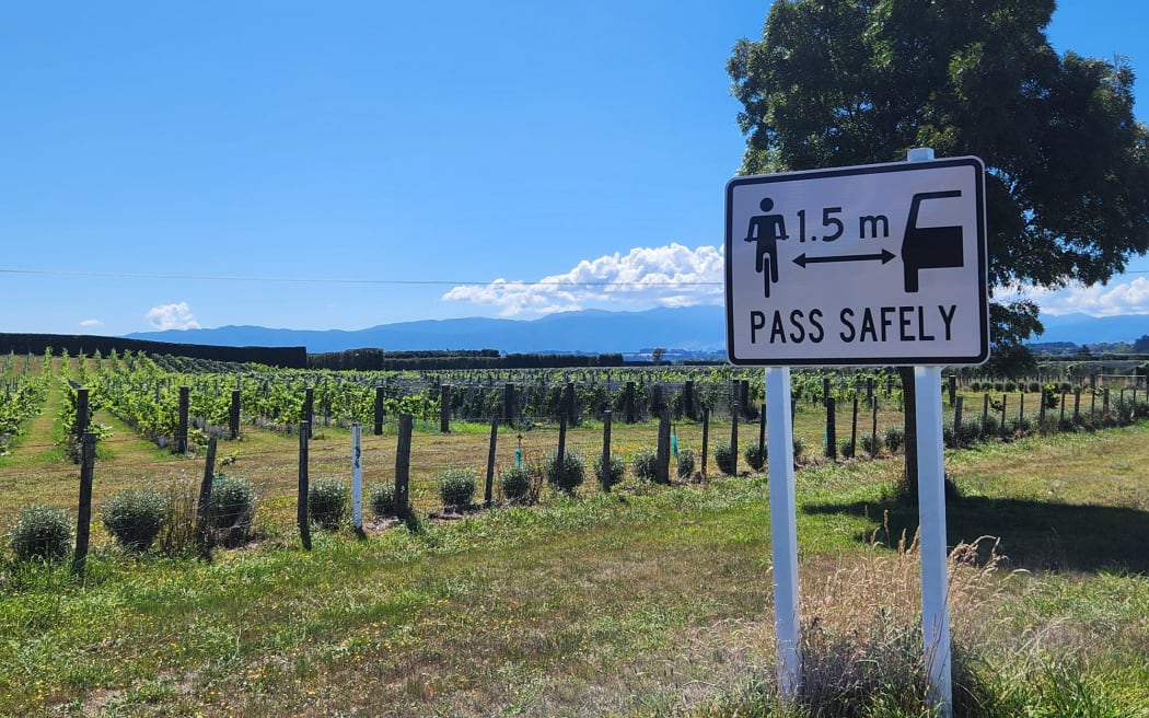 A sign near the scene of the crash on Puruatanga Road, between Regent Street and Todds Road.