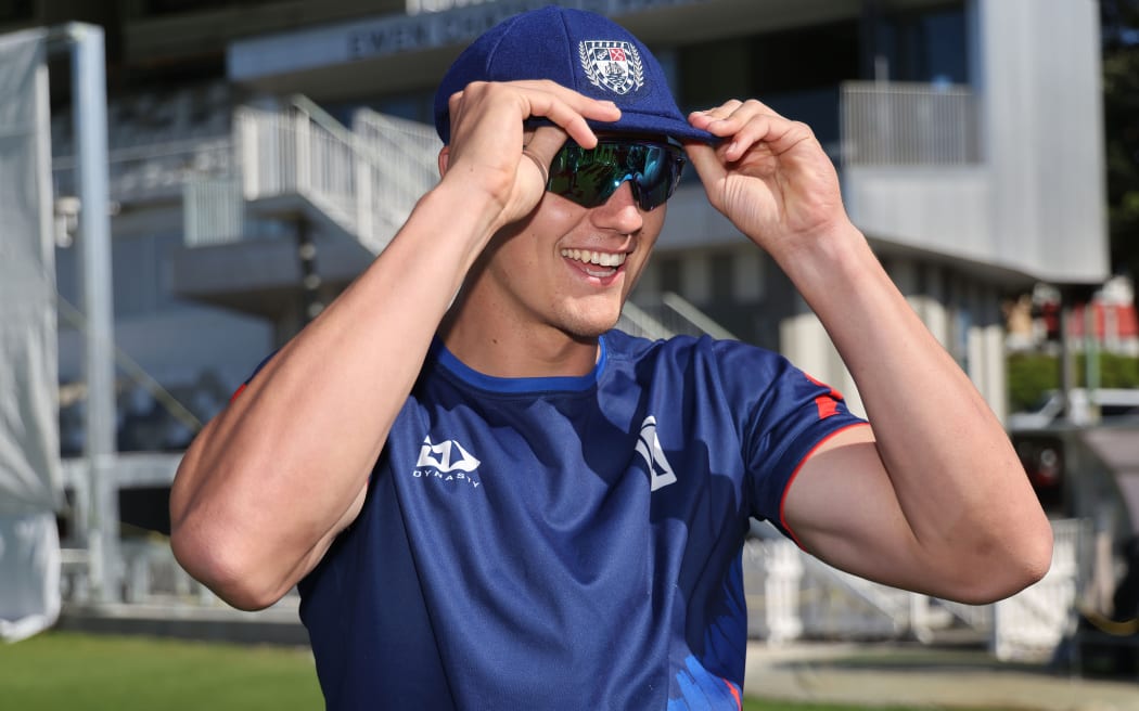 Aces debutant Bevon-John Jacobs with his new cap during the Plunket Shield - Wellington Firebirds v Auckland Aces at Cello Basin Reserve, Wellington on the 11 November 2024. © Copyright image by Marty Melville / www.photosport.nz