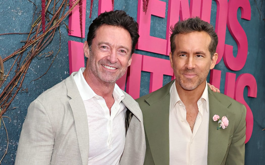 (L-R) Ryan Reynolds and Hugh Jackman attend the "It Ends With Us" New York Premiere at AMC Lincoln Square Theater on August 06, 2024 in New York City.