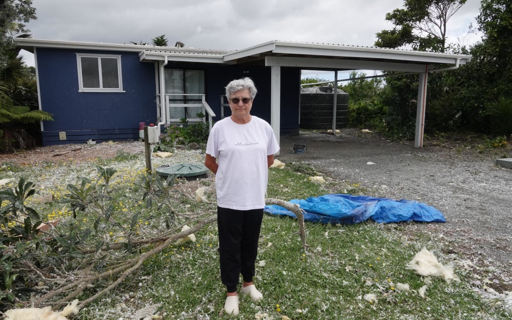Julie Wall's house on Moir Street, Mangawhai, had its roof torn off as the tornado hit the town.
