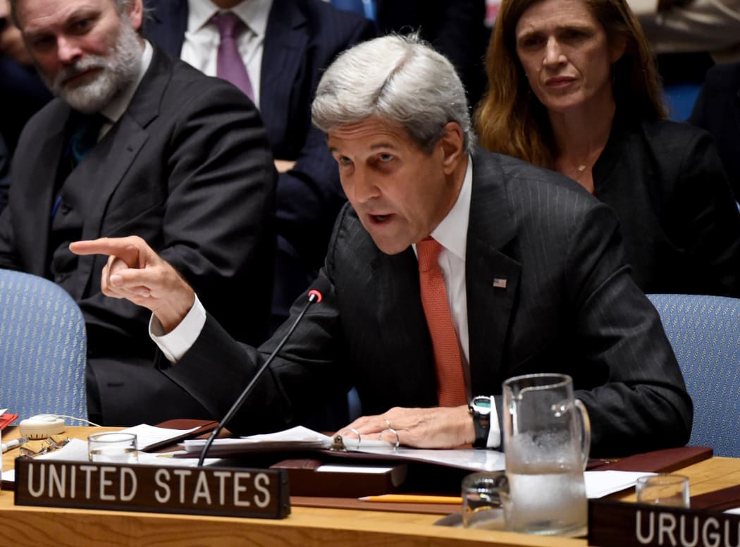 US Secretary of State John Kerry  during the Security Council meeting.