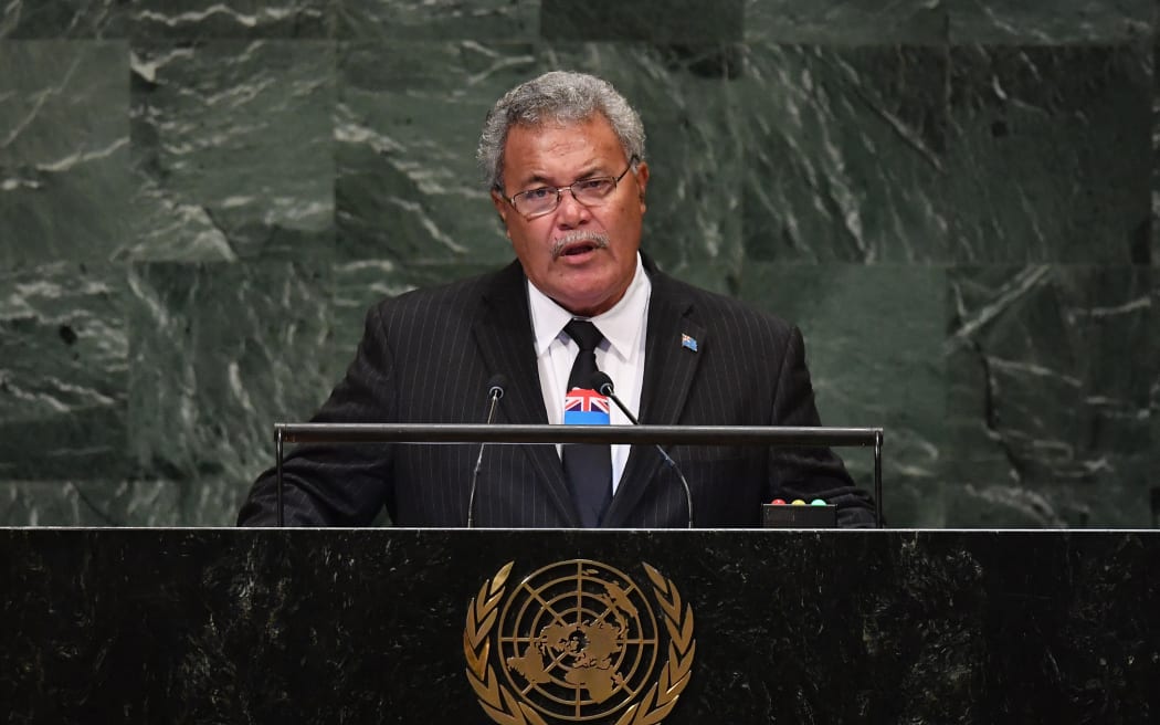 Tuvalu's Prime Minister Enele Sosene Sopoaga speaks during the General Debate of the 73rd session of the General Assembly at the United Nations in New York on September 27, 2018.