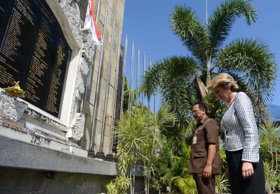 Australia's Foreign Minister Julie Bishop visiting a monument last year to those killed in the Bali bombings.