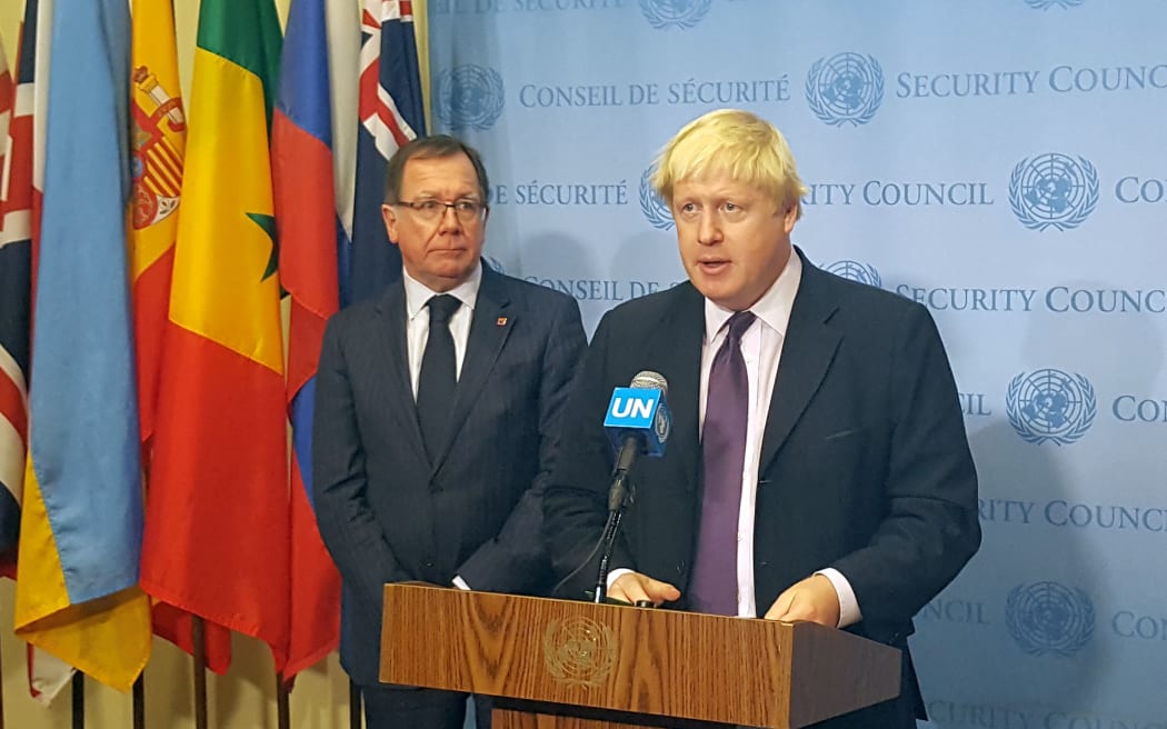 NZ Foreign Affairs Minister Murray McCully (left) and British Foreign Secretary Boris Johnson at the UN Security Council.