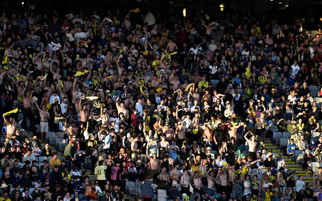 Fans and supporters during the Wellington Phoenix v Sydney FC. A-League football match at Eden Park.