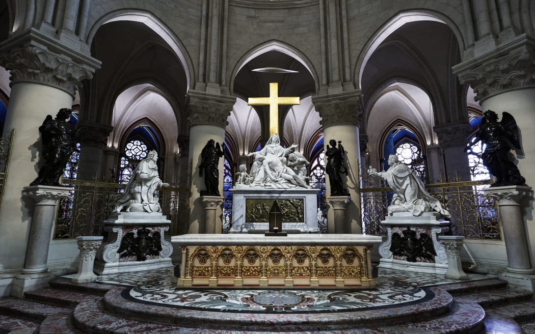 This photograph shows the tabernacle designed by French artist and designer Guillaume Bardet, in the heart of Notre-Dame de Paris cathedral in Paris, on 29 November, 2024.