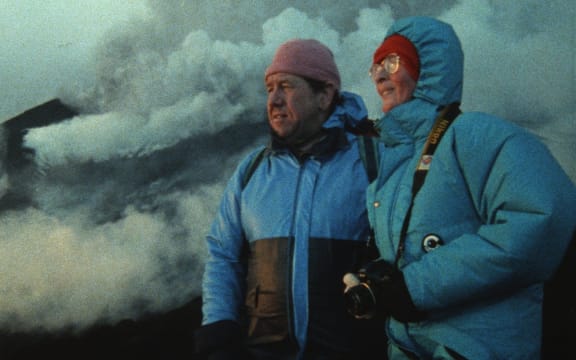 Maurice and Katia Krafft in a scene from the documentary Fire of Love