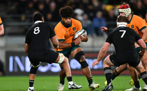 Australia's Rob Valetini takes on the All Blacks defence.