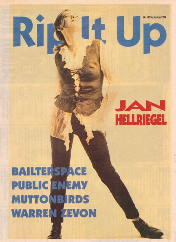 A fill length shot of Jan Hellriegel from 1992 on the cover of music magazine Rip It Up.