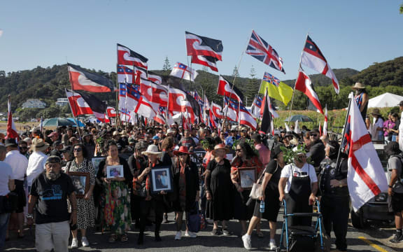 The hikoi arriving at Waitangi.
