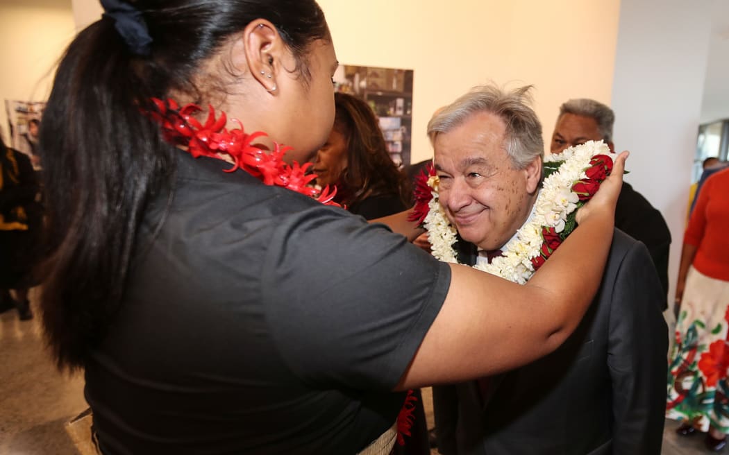 UN Secretary-General, Antonio Guterres, is welcomed to a Pasifika community event in Auckland
