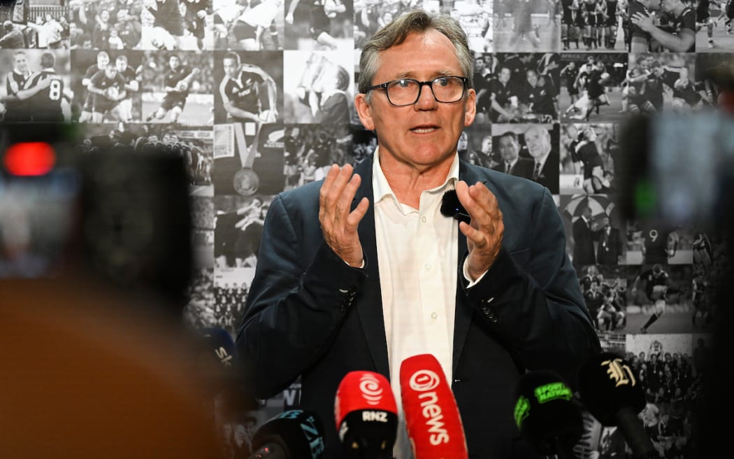 David Kirk, the chair of NZ Rugby, speaks to media following the departure of All Blacks coach Scott Robertson after two years.