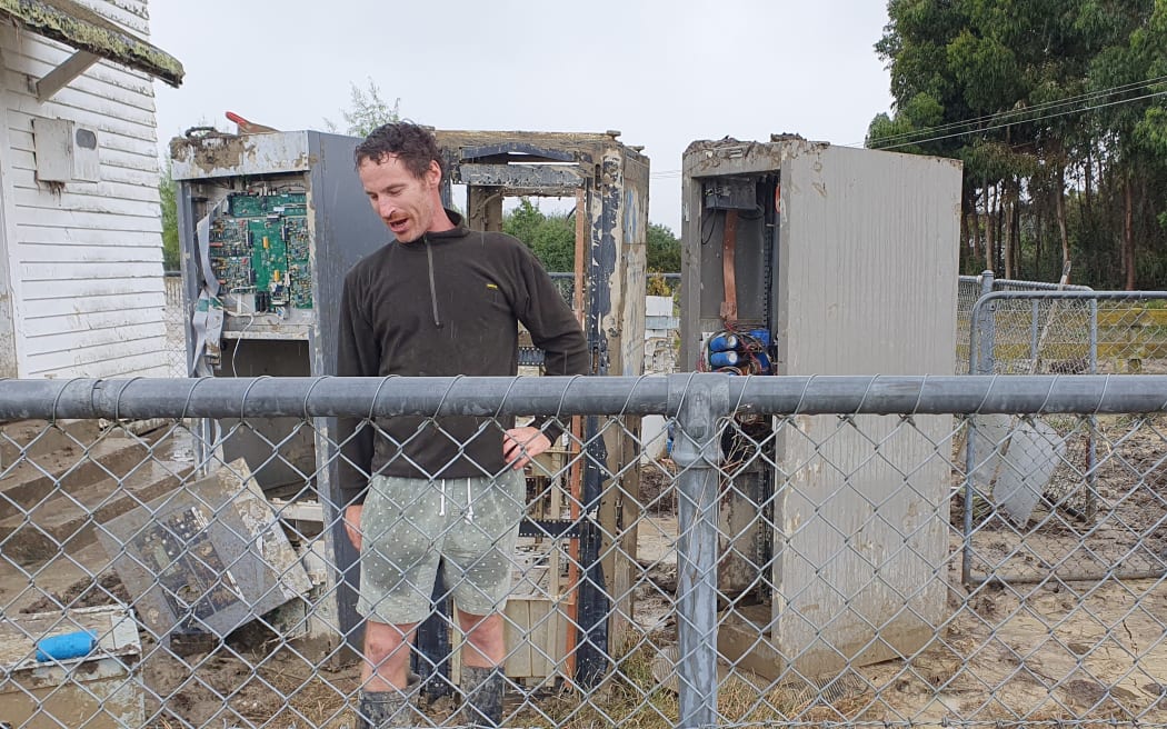 Ross Hood with the ruined AM transmitters that Newstalk ZB uses - and his replacement generator had the gremlins.