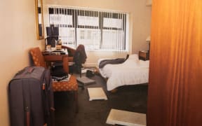 One of the photos shown to the jury of the police scene investigation at CityLife hotel apartment.