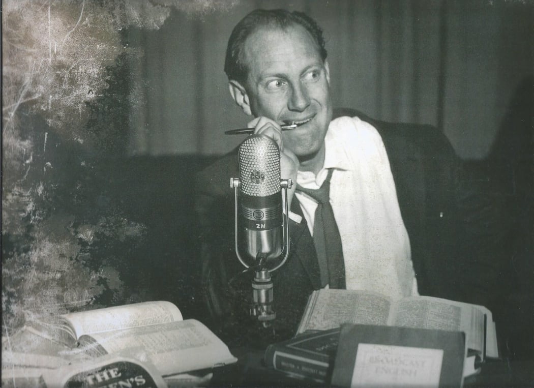Announcer Haydn Sherley at 1XH in 1956.